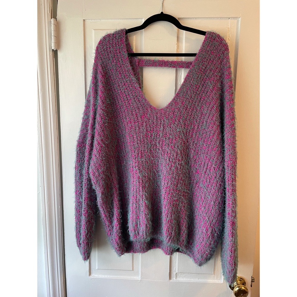 Deep V Fuzzy Sweater